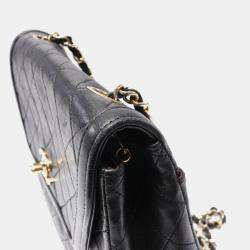 Pre Owned Chanel Black Matelasse Lambskin Chain Shoulder Bag 