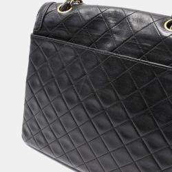 Pre Owned Chanel Black Matelasse Lambskin Chain Shoulder Bag 