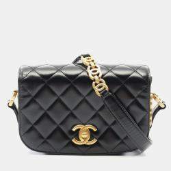 Pre Owned Chanel Black Leather and Suede Chain Shoulder Bag