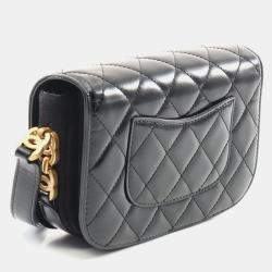 Pre Owned Chanel Black Leather and Suede Chain Shoulder Bag