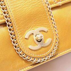 Pre Owned Chanel Gold Matelasse Patent Leather  Chain Shoulder Bag