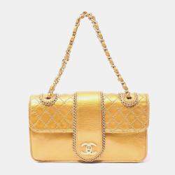 Pre Owned Chanel Gold Matelasse Patent Leather  Chain Shoulder Bag