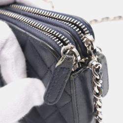 Chanel Navy Leather Half Flap Chain Shoulder Bag