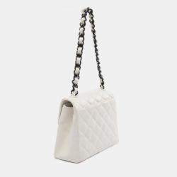 Pre Owned Chanel White and Black Lambskin Bekko Resin Flap Bag