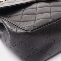 Pre Owned Chanel Black Lambskin Leather Jumbo Classic Flap Shoulder Bag