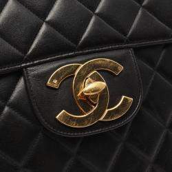 Pre Owned Chanel Black Lambskin Leather Jumbo Classic Flap Shoulder Bag