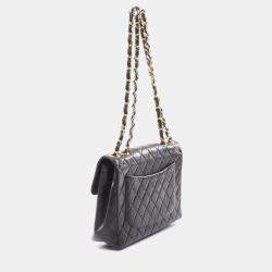 Pre Owned Chanel Black Lambskin Leather Jumbo Classic Flap Shoulder Bag
