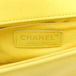 Pre Owned Chanel Yellow Lambskin Small Leather Boy Chanel Shoulder Bag