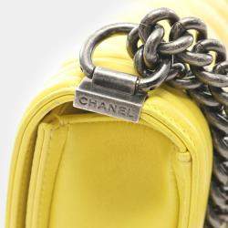 Pre Owned Chanel Yellow Lambskin Small Leather Boy Chanel Shoulder Bag