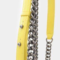 Pre Owned Chanel Yellow Lambskin Small Leather Boy Chanel Shoulder Bag