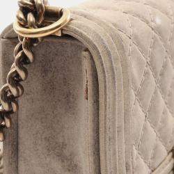 Pre Owned Chanel Beige Calfskin Leather CC Boy Chanel Shoulder Bag 
