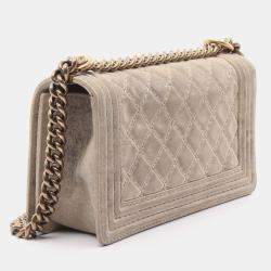 Pre Owned Chanel Beige Calfskin Leather CC Boy Chanel Shoulder Bag 