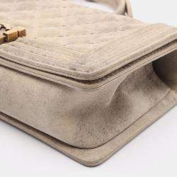 Pre Owned Chanel Beige Calfskin Leather CC Boy Chanel Shoulder Bag 