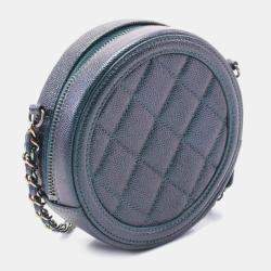 Chanel Green Tone Grained Calfskin Small Filigree Flap Shoulder Bag
