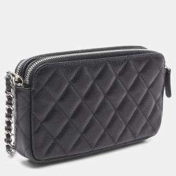 Pre Owned Chanel Black Leather Small Clutch With Chain