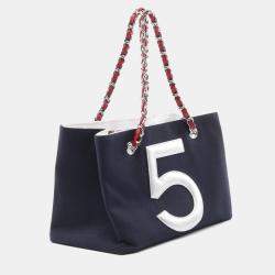 Chanel Navy Red Canvas Chocolate Bar Tote Bag
