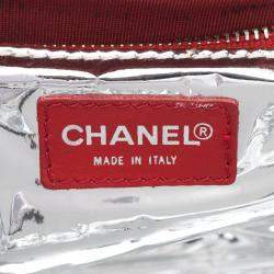Chanel Navy Red Canvas Chocolate Bar Tote Bag