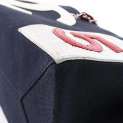 Chanel Navy Red Canvas Chocolate Bar Tote Bag