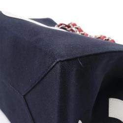 Chanel Navy Red Canvas Chocolate Bar Tote Bag