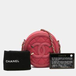 Pre Owned Chanel Pink Caviar CC Filigree Round Crossbody