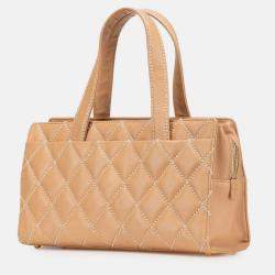 Chanel Beige/Brown CC Lambskin Wild Stitch Handbag