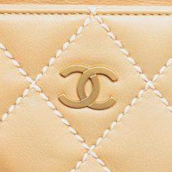 Chanel Beige/Brown CC Lambskin Wild Stitch Handbag