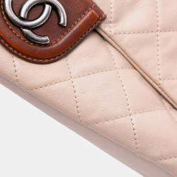 Pre Owned Chanel Beige Large Quilted Lambskin Country Chic Flap