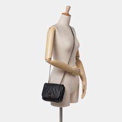 Pre Owned Chanel Black Small Stitched Calfskin Covered CC Flap