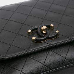Pre Owned Chanel Black Small Stitched Calfskin Covered CC Flap