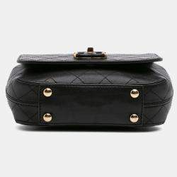Pre Owned Chanel Black Small Stitched Calfskin Covered CC Flap