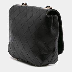 Pre Owned Chanel Black Small Stitched Calfskin Covered CC Flap