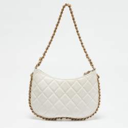 Chanel White Quilted Leather CC Chain Around Hobo