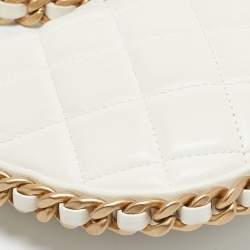 Chanel White Quilted Leather CC Chain Around Hobo