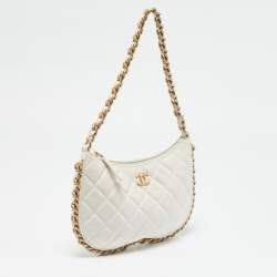 Chanel White Quilted Leather CC Chain Around Hobo