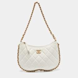 Chanel White Quilted Leather CC Chain Around Hobo