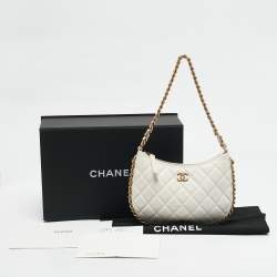 Chanel White Quilted Leather CC Chain Around Hobo