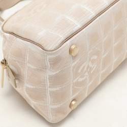 Pre Owned Chanel Beige Printed Nylon Travel Ligne Bowler Bag