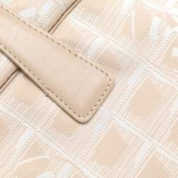 Pre Owned Chanel Beige Printed Nylon Travel Ligne Bowler Bag
