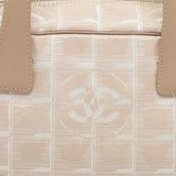 Pre Owned Chanel Beige Printed Nylon Travel Ligne Bowler Bag