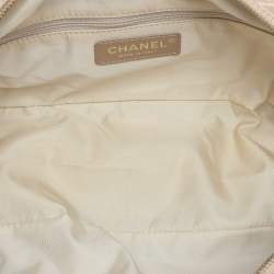 Pre Owned Chanel Beige Printed Nylon Travel Ligne Bowler Bag