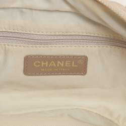 Pre Owned Chanel Beige Printed Nylon Travel Ligne Bowler Bag