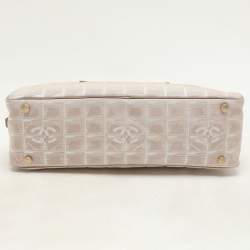 Pre Owned Chanel Beige Printed Nylon Travel Ligne Bowler Bag