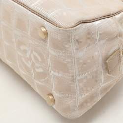 Pre Owned Chanel Beige Printed Nylon Travel Ligne Bowler Bag