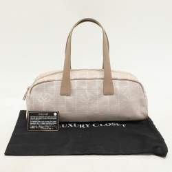 Pre Owned Chanel Beige Printed Nylon Travel Ligne Bowler Bag