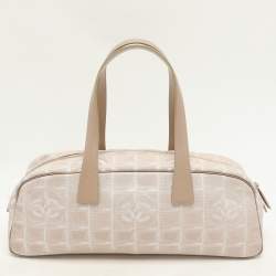 Pre Owned Chanel Beige Printed Nylon Travel Ligne Bowler Bag