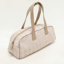Pre Owned Chanel Beige Printed Nylon Travel Ligne Bowler Bag