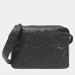 Pre Owned Chanel Black Caviar Leather Shoulder Bag