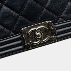 Chanel Navy Lambskin Boy Chain Shoulder Bag
