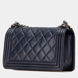 Chanel Navy Lambskin Boy Chain Shoulder Bag