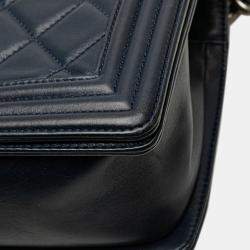 Chanel Navy Lambskin Boy Chain Shoulder Bag